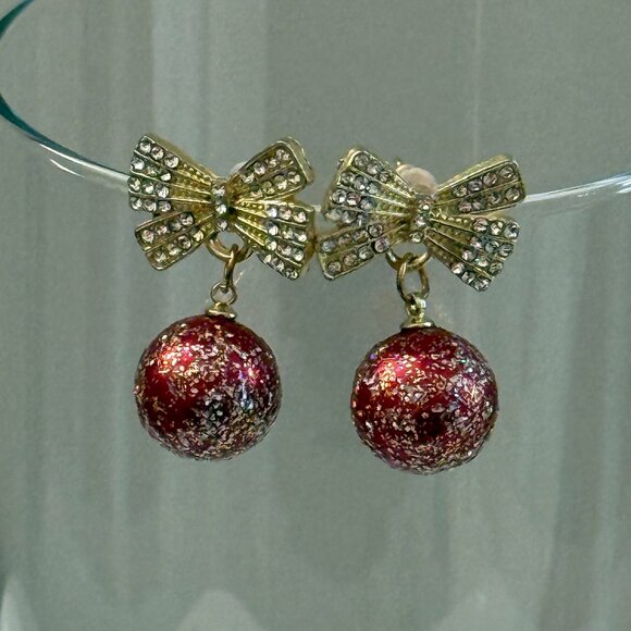 3/$17 Gold Bow Red Ball Pierced Stud Earring - Picture 1 of 3